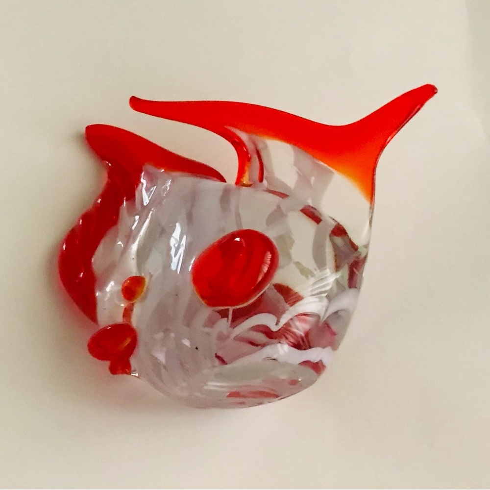 Icet Arte Murano Orange Clear White Fish Venezuela Art Glass